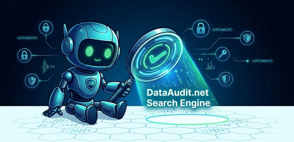 DataAudit.net AI security robot auditing digital links.